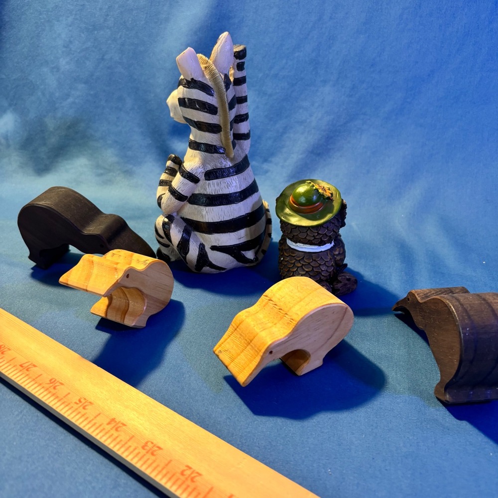 Animal Figurine Set Zebra Owl & Interlocking Wooden Kiwi Puzzles 4pc Decor - Picture 5 of 6